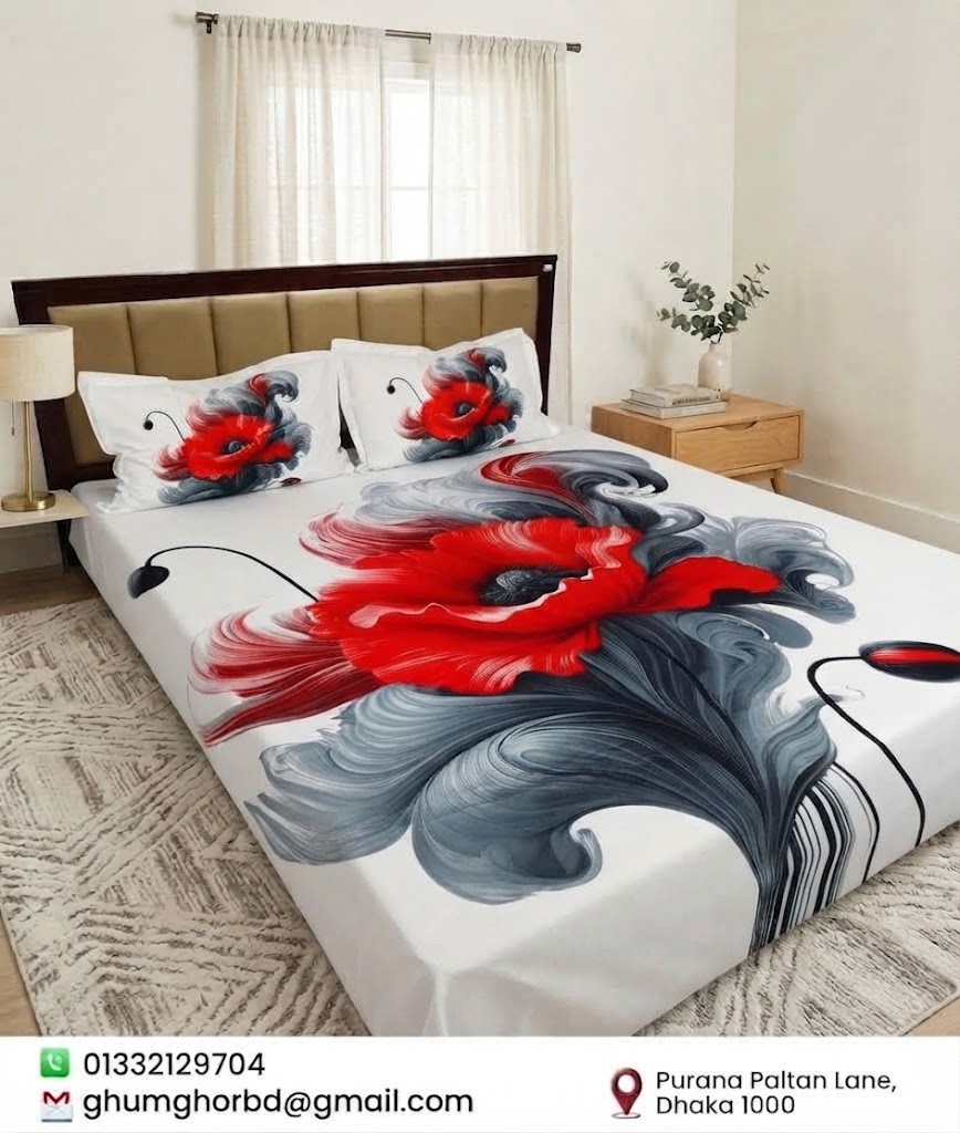 Red Floral Print King Size Bed Sheet – Elegant Design